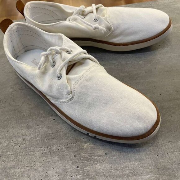 TIMBERLAND MEN'S HOOK SET LOW LACE SNEAKER WHITE CANVAS A6CNJ-ET7 ALL SIZES - Picture 1 of 8